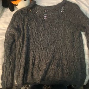 gray sweater w rhinestones